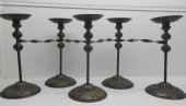 FIVE PIECE METAL CANDLESTICKS