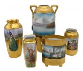 FIVE PIECE OSBORNE HAND PAINTE