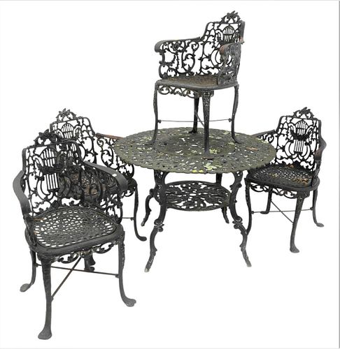 FIVE PIECE OUTDOOR WROUGHT IRON