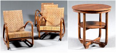Five piece rattan, teakwood set: