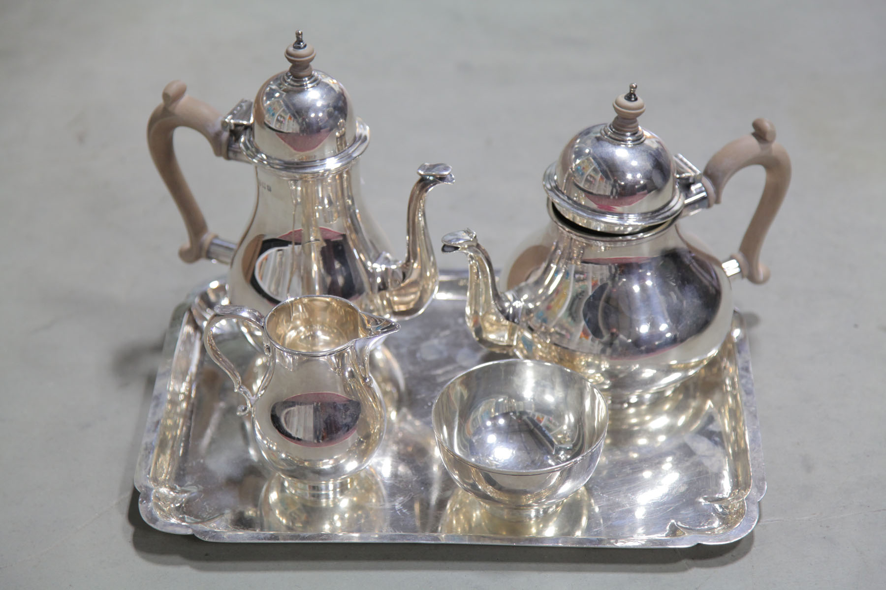 FIVE PIECE STERLING SILVER TEA SET.