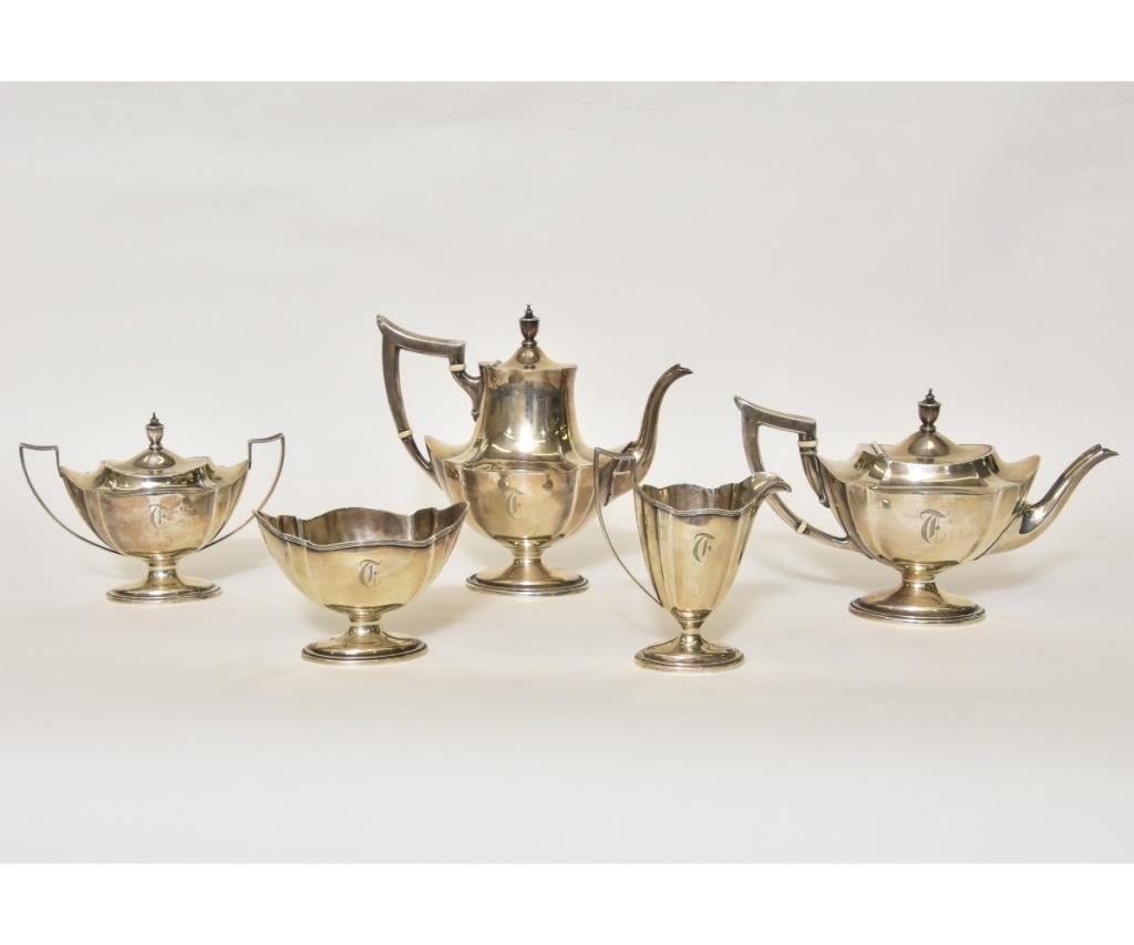 Five-piece sterling silver tea