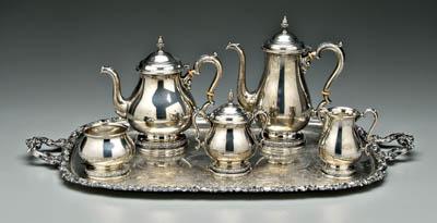 Five-piece sterling tea service: