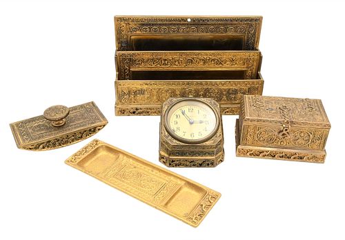 FIVE PIECE TIFFANY GILT BRONZE