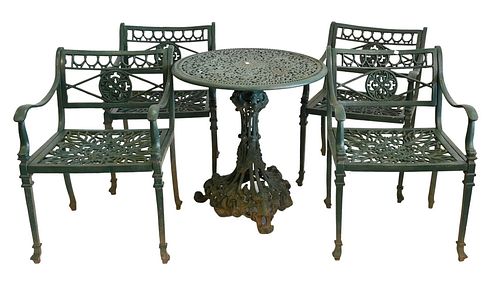 FIVE PIECE VICTORIAN IRON OUTDOOR