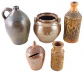FIVE PIECES 19TH C. STONEWARE: