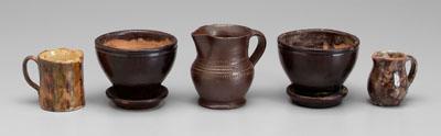 Five pieces 19th century pottery: