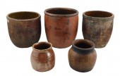 FIVE PIECES AMERICAN REDWARE C