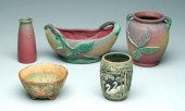 Five pieces art pottery: four