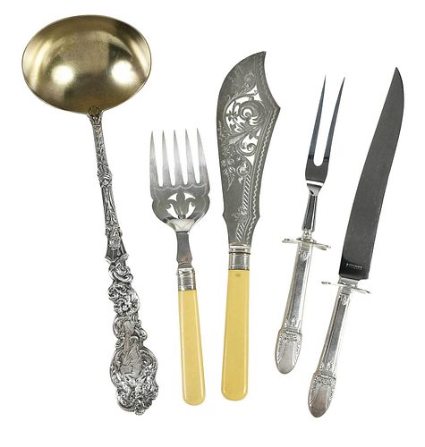 FIVE PIECES ASSORTED SILVER SERVING