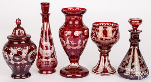 FIVE PIECES BOHEMIAN CUT TO CLEAR