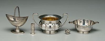 Five pieces Continental silver: two