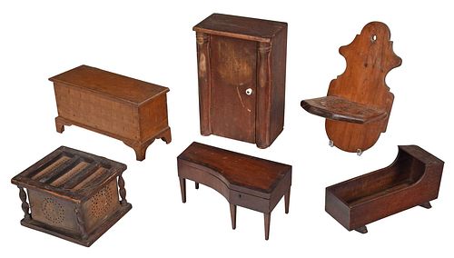 FIVE PIECES MINIATURE FURNITURE AND