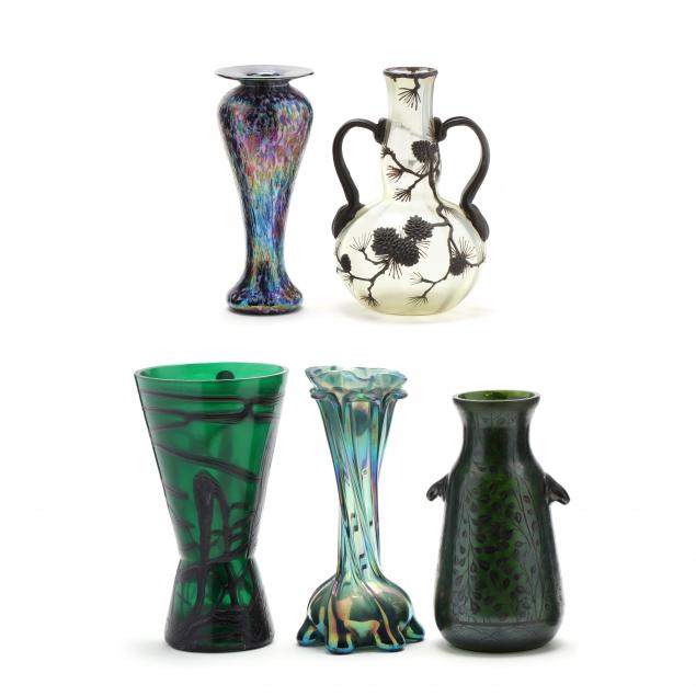 FIVE PIECES OF ART GLASS Early to