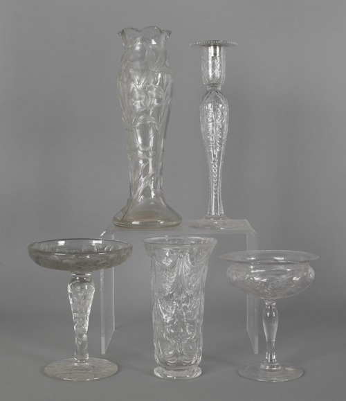 Five pieces of colorless etched
