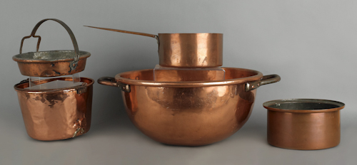 Five pieces of copper cookware to
