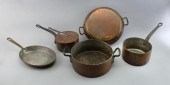 FIVE PIECES OF COPPER COOKWARE