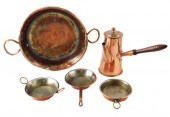 FIVE PIECES OF COPPER COOKWARE