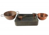 FIVE PIECES OF COPPER COOKWARE