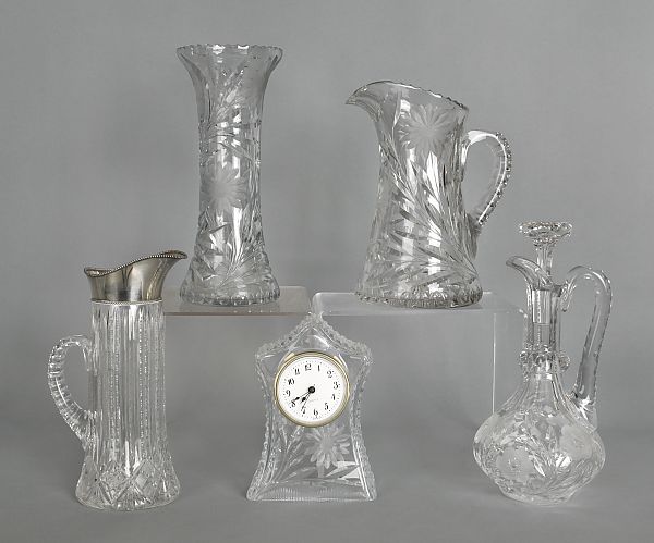 Five pieces of cut glass to include