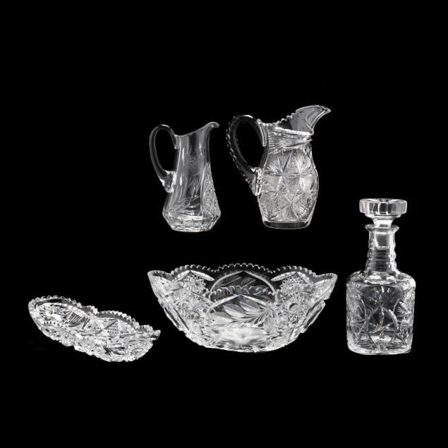 FIVE PIECES OF CUT GLASS CRYSTAL