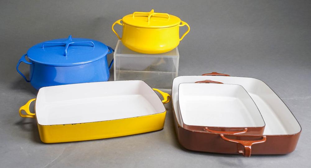 FIVE PIECES OF DANSK ENAMELED METAL
