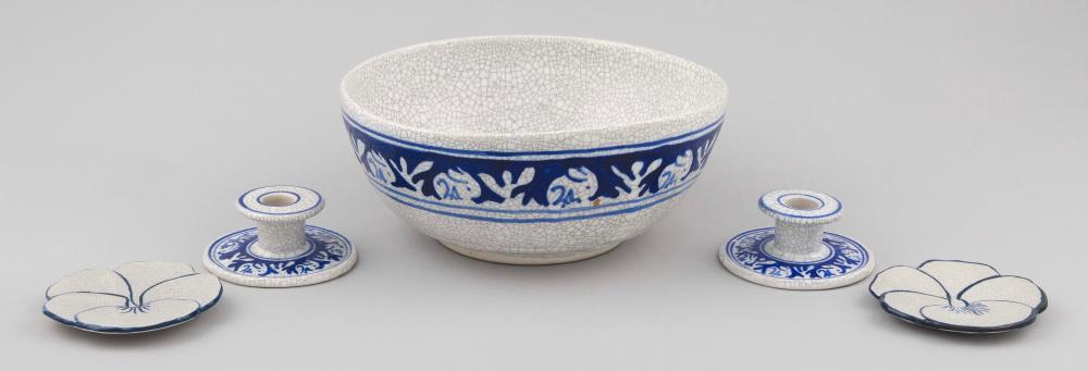 FIVE PIECES OF DEDHAM POTTERY