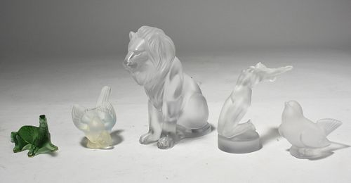 FIVE PIECES OF FIGURAL LALIQUE