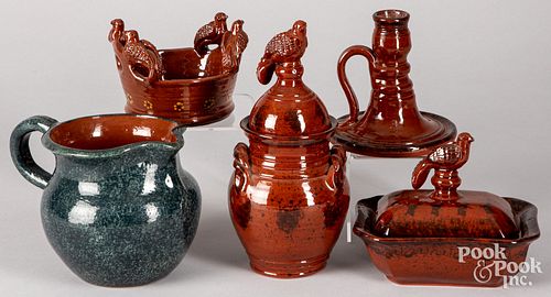 FIVE PIECES OF FOLTZ REDWAREFive