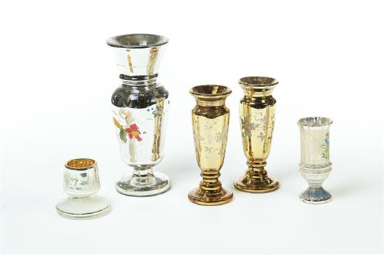 FIVE PIECES OF MERCURY GLASS. 