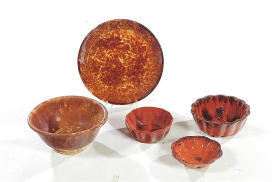 FIVE PIECES OF REDWARE AND