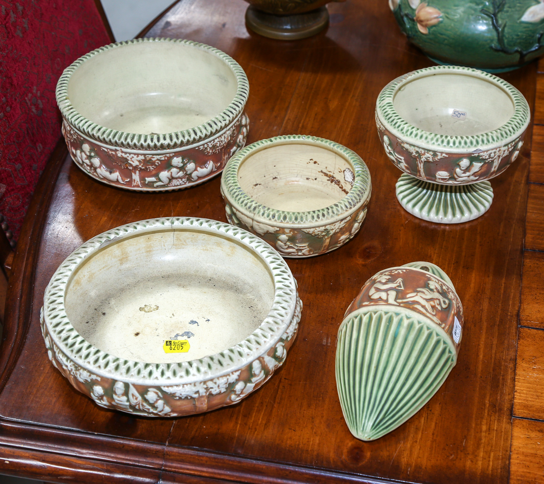 FIVE PIECES OF ROSEVILLE