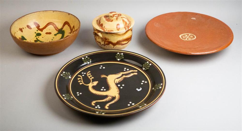 FIVE PIECES OF SLIP DECORATED