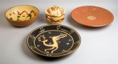 FIVE PIECES OF SLIP DECORATED