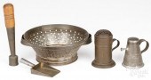 FIVE PIECES OF TINWARE, 19TH C