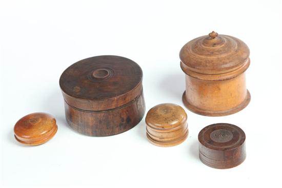 FIVE PIECES OF TREENWARE.  American