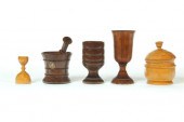FIVE PIECES OF TREENWARE.  Ame