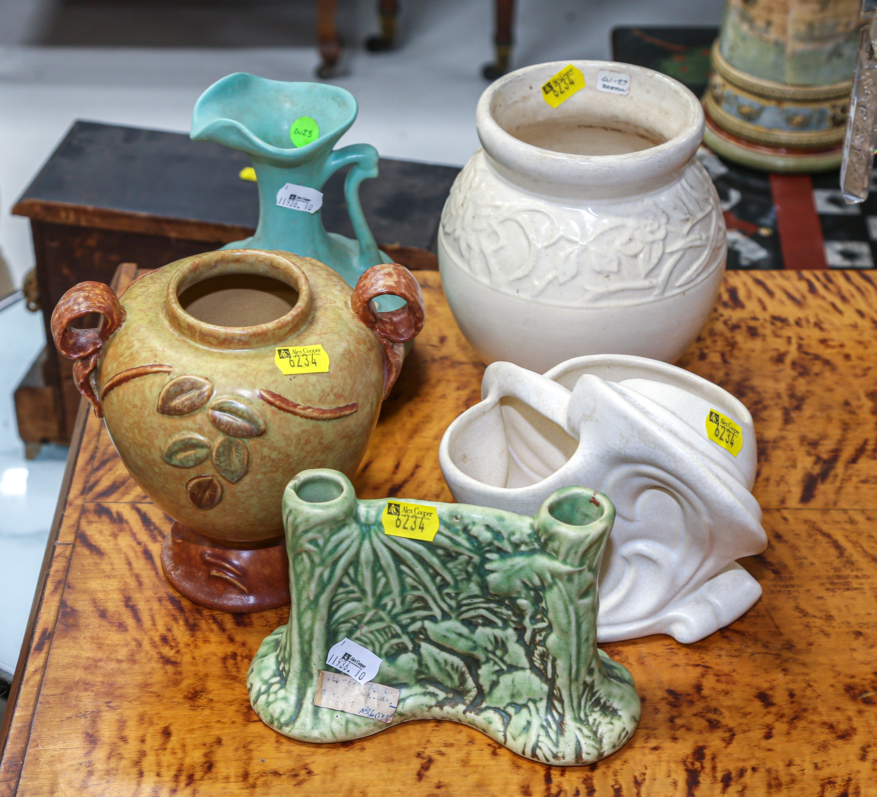 FIVE PIECES OF WELLER ART POTTERY