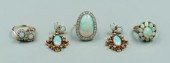 Five pieces opal jewelry: thre