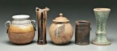Five pieces pottery: two-handl