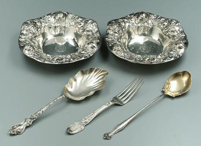 Five pieces sterling silver: two