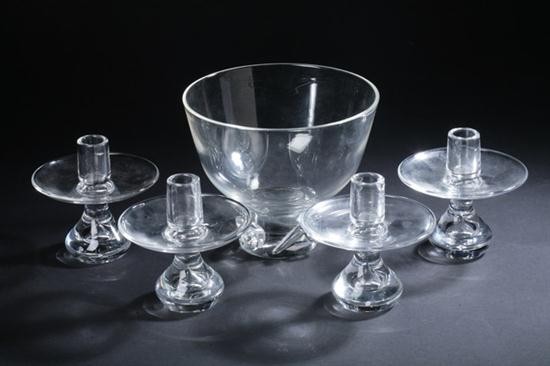 FIVE PIECES STEUBEN GLASS.