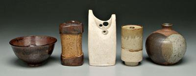 Five pieces studio pottery: