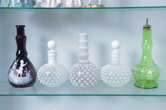FIVE PIECES: THREE BARBER'S BOTTLES
