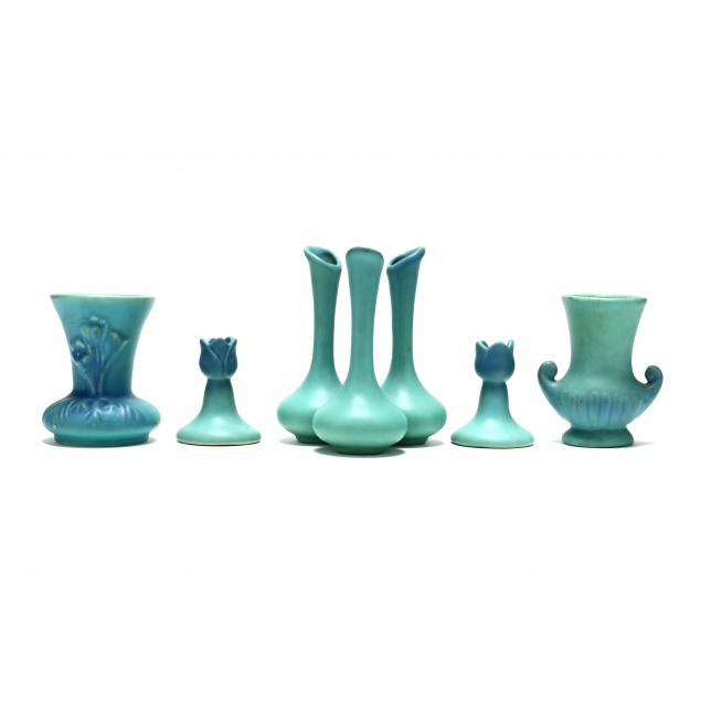FIVE PIECES VAN BRIGGLE POTTERY,