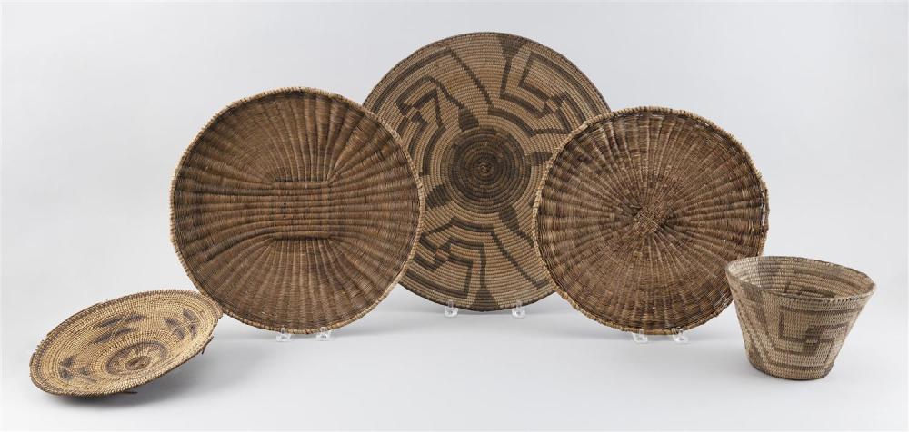 FIVE PIMA BASKETS EARLY 20TH