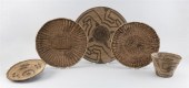 FIVE PIMA BASKETS EARLY 20TH C