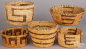 FIVE PIMA INDIAN COILED BASKET