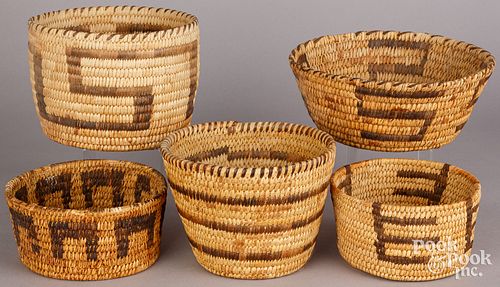 FIVE PIMA INDIAN COILED BASKETSFive