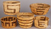 FIVE PIMA INDIAN COILED BASKET